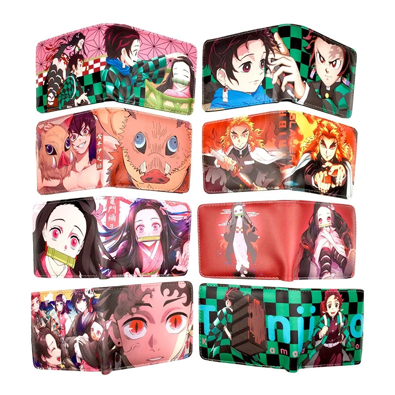 High Quality Cartoon Anime Demon Slayer Tanjirou Nezuko Wallets PU Leather Waterproof Money Card Holders Open Short Coin Purse