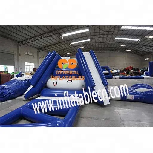 with its floating obstacle course, trampoline, climbing wall Water park