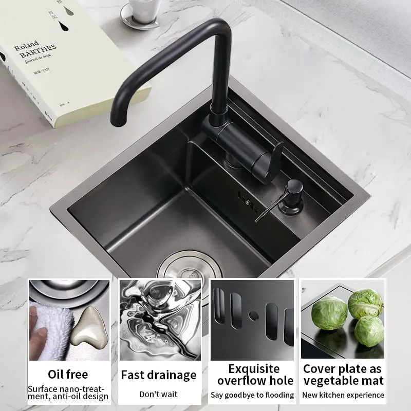 304 stainless steel hidden handmade single-slot bar counter embedded in the kitchen sink