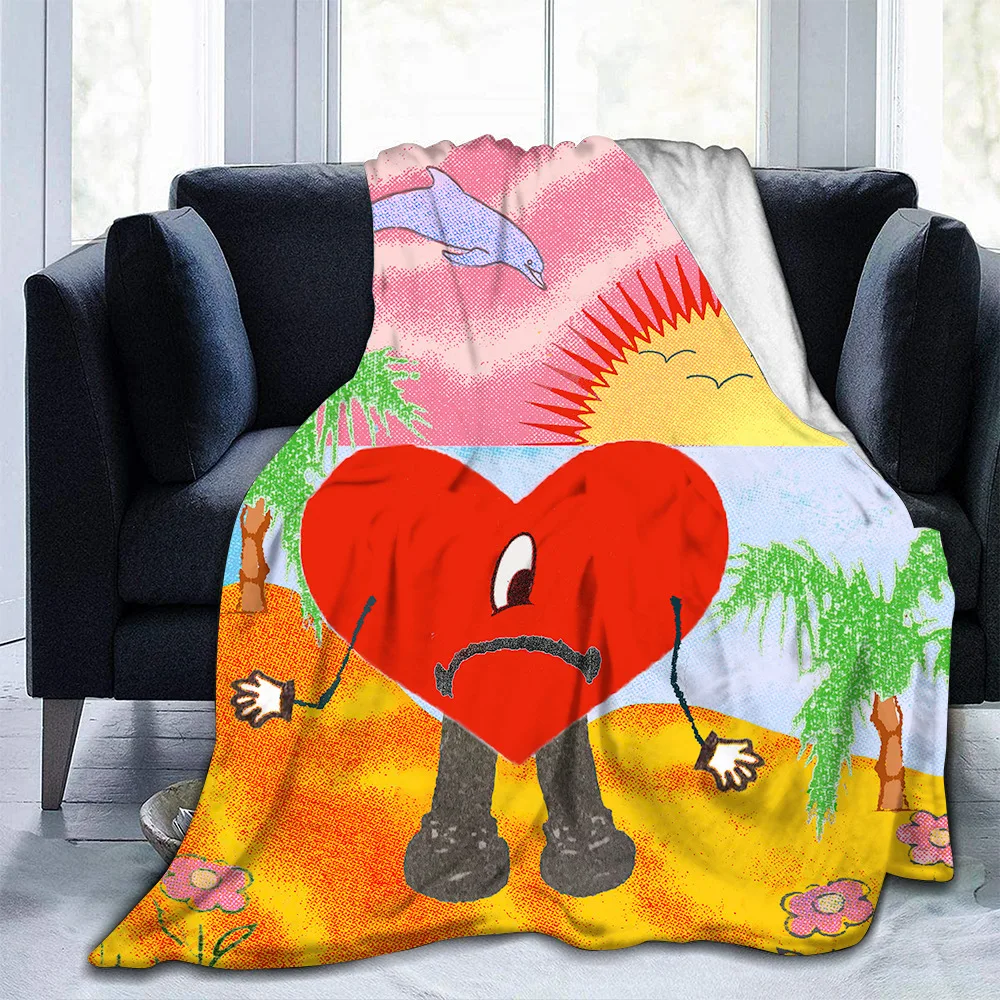 Custom With Logo Printed design Cartoon Painting Polyester bad bunny Sublimation fleece travel throw blanket