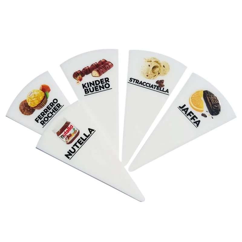 White Sectored Acrylic Flavor Sticker Acrylic Plastic Ice Cream Labels Flavor Tags Acrylic White and Black Gelato Sticks