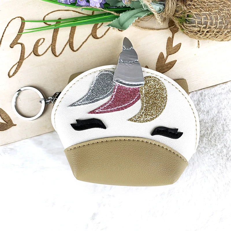 custom PU unicorn coin purse credit card leather coin pouch with zipper