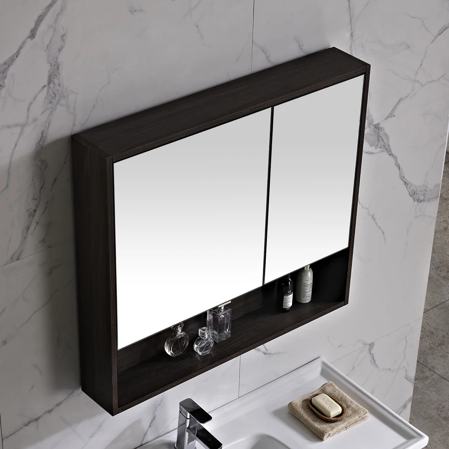 K213A Nordic style customized plywood bathroom wall hung wash basin mirror cabinet