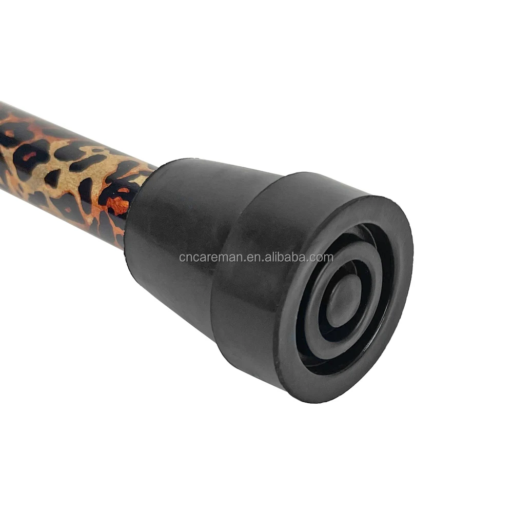 Leopard Print Folding Cane Walking Stick Wooden Handle Rubber Tip Collapsible Fashion Decorative Patterned 5 Adjustable Heights
