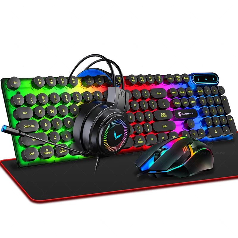 PUCK Retro computer gaming gamer luminous custom backlit keyboards set and mouse headset three orfour-piece suit 4in1sets combos