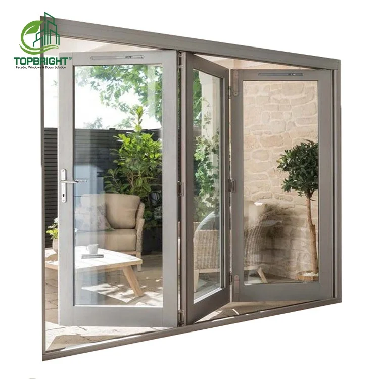 Exterior metal fold glass door screen outdoor impact bifold doors aluminium patio folding door