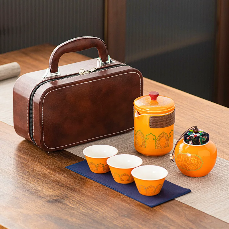 Portable Ceramic Tea Pot Travel Tea Set Chinese Gongfu Teapot Cups Set Outdoor Office Tea Pot Set With Bag