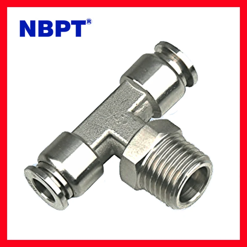 3 Way T Shape External Threaded Male Thread Stainless Quick Connect Tube Fittings 10mm Stainless Steel Pneumatic Pipe Fittings