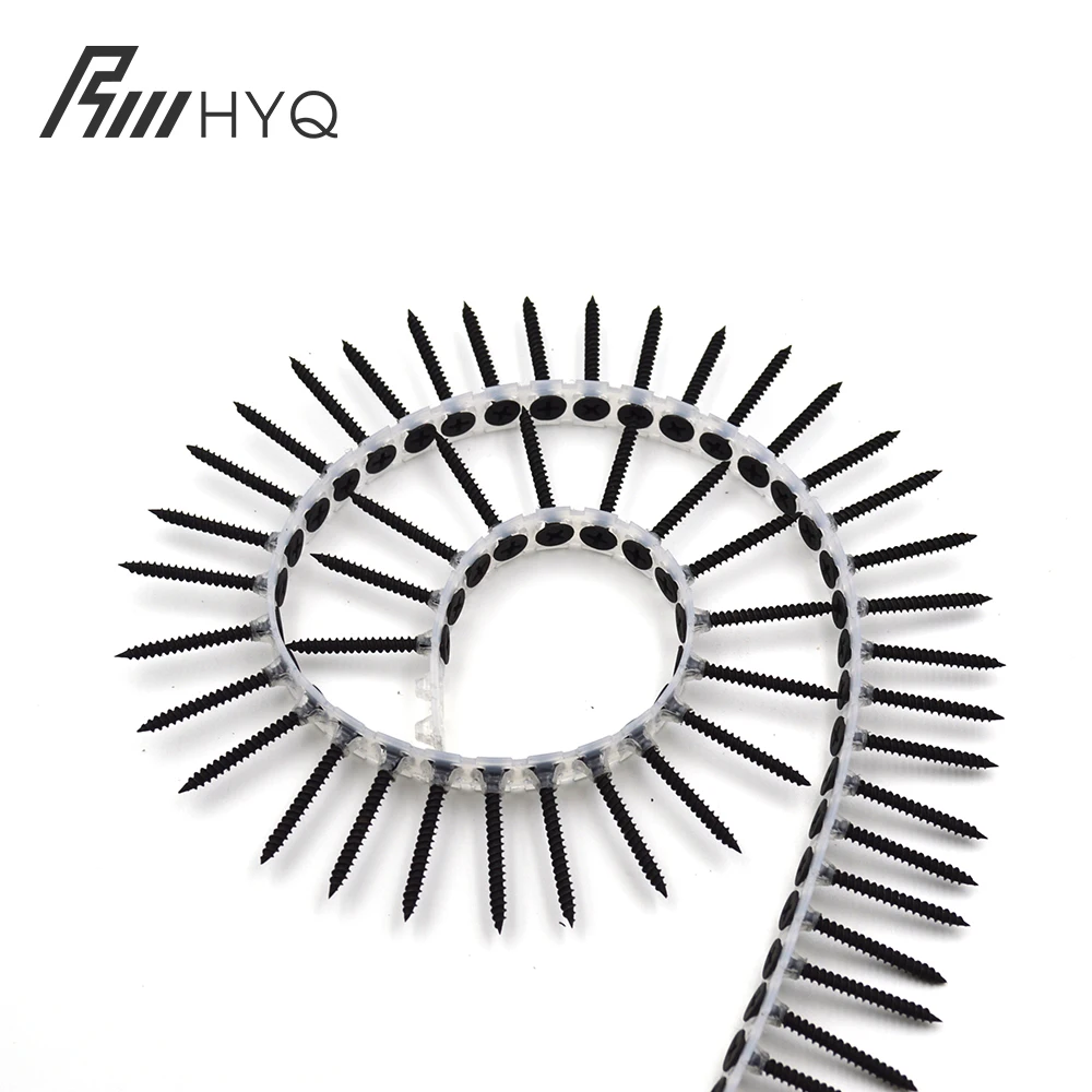Low Carbon 3.5*25mm 3.5*35mm Plastic Strip Drywall Screws Black Steel Collated Drywall Screws