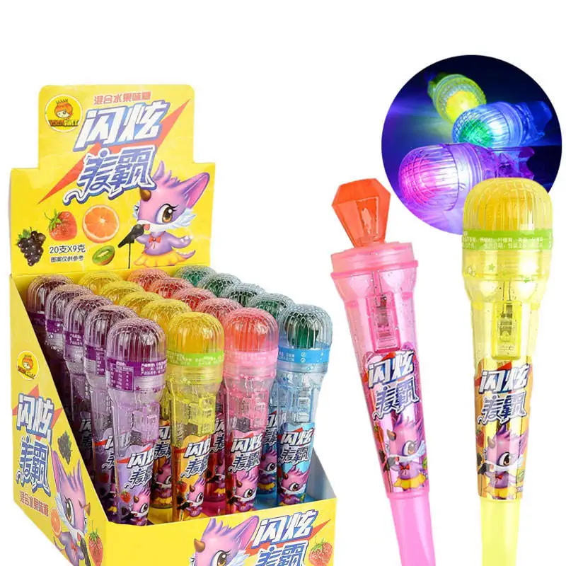 2024 New Sweet Cartoon Novelty Candy Glow Stick Diamond Scintillating Lollipop  Toys Lighting Microphone Shaped Candy Toy