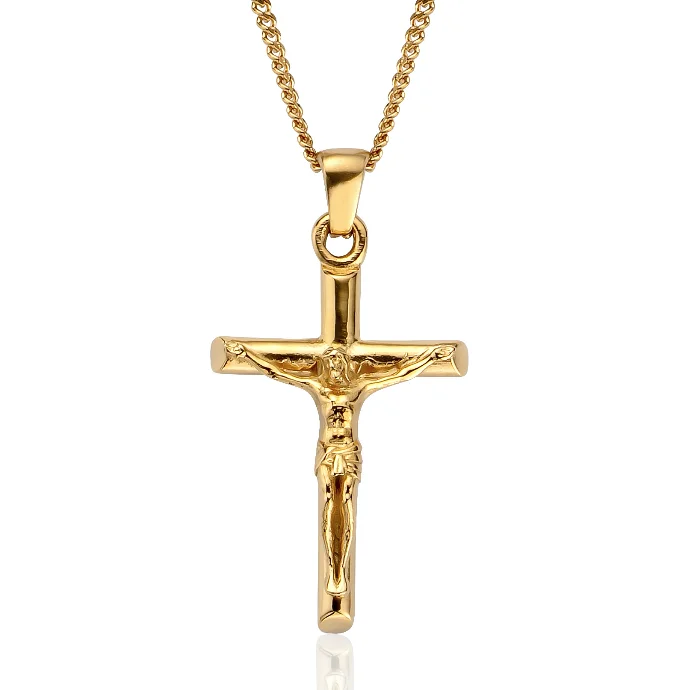 Hiphop Luxury Custom Black Cross Christia  Jewelry Jesus Face Piece Religion Stainless Steel Cross Pendant Necklace For Men