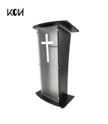 Acrylic movable church podium pulp debate conference podium plexiglass Lucite black wooden shelf cup holder