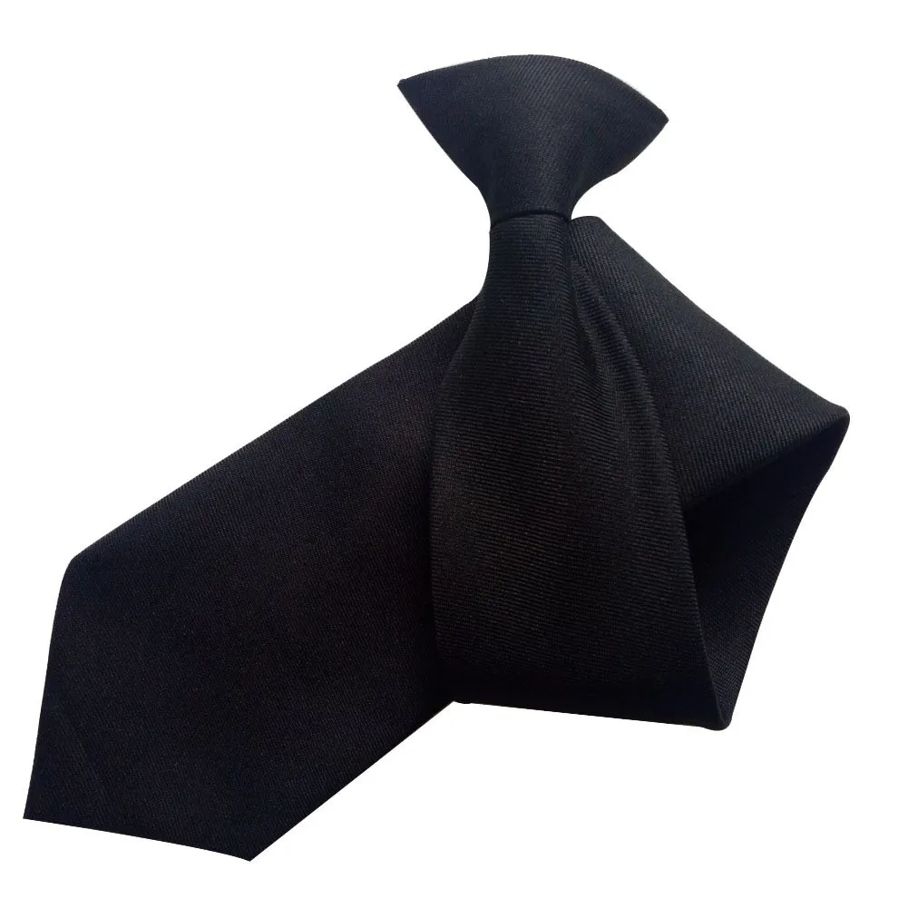 Wholesale Security Uniform Black Twill Polyester Ties Custom Embroidery Logo Clip On Tie With Solid Color