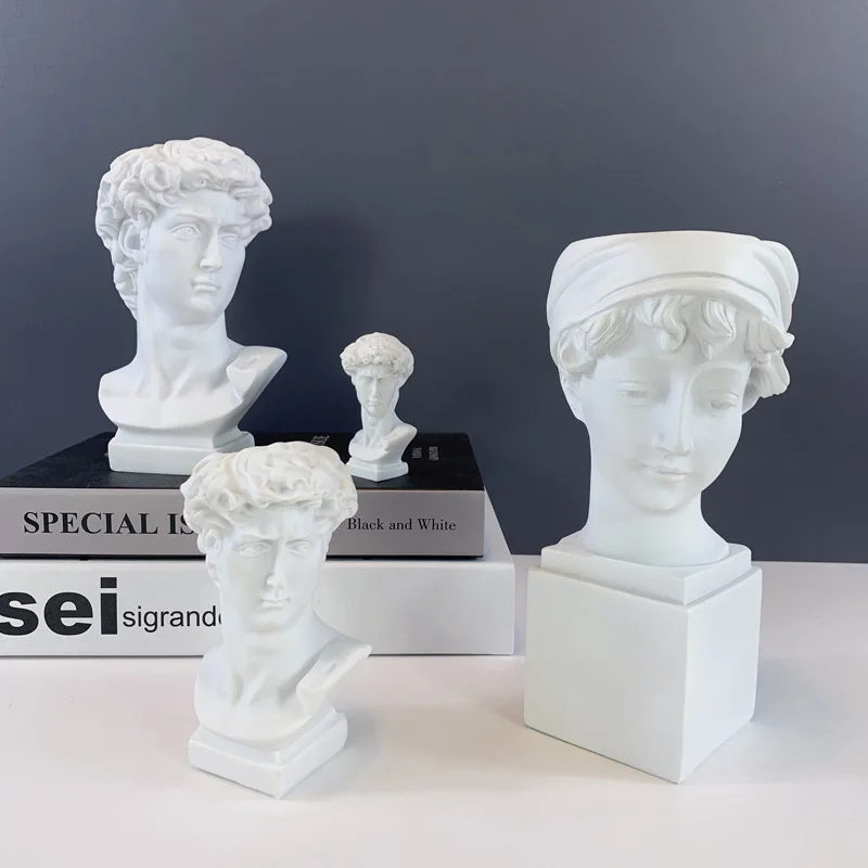 Customized indoor abstract greek figure head statue, home decor resin art sculpture creative flowers pots pen holder crafts