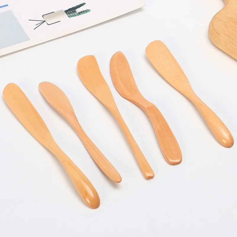 Top sale eco friendly custom logo solid jam salad spatula bread spreader wooden cheese butter knife