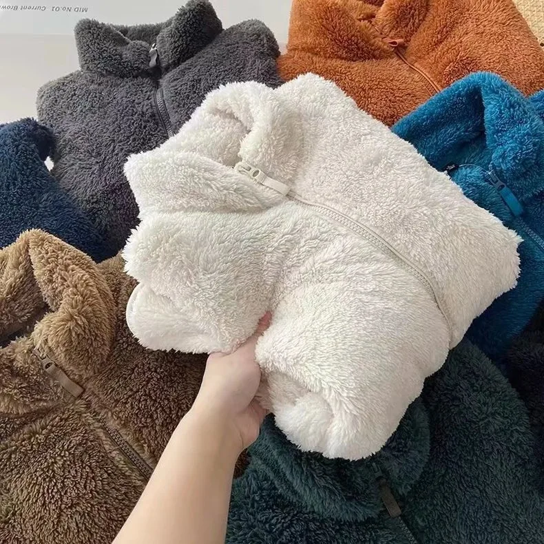 Wholesale Blank Sherpa Wool Jacket Fleece Zip Up Jacket Custom Women Men Sherpa Zip Fleece Jacket