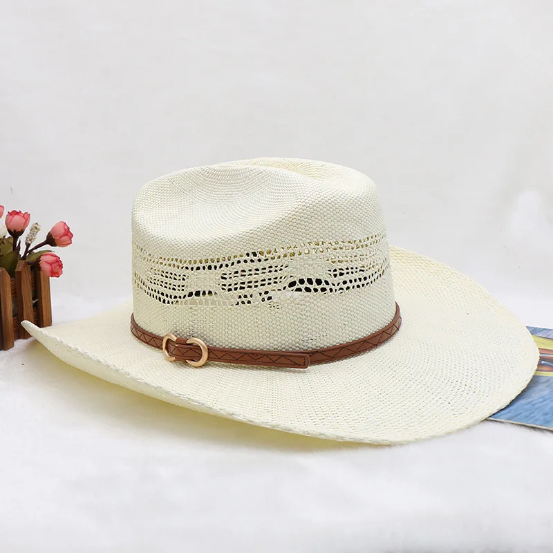 LIHUA Summer Daily Use Western Cowboy Hat for Men Character Style Paper Braid Straw Hat with Ribbon Material for Sports Casual W