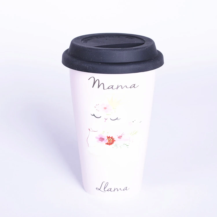 OEM экологически чистый Пользовательский логотип роскошный черный цвет Двойная Стенка керамическая кружка для путешествий с силиконовой крышкой