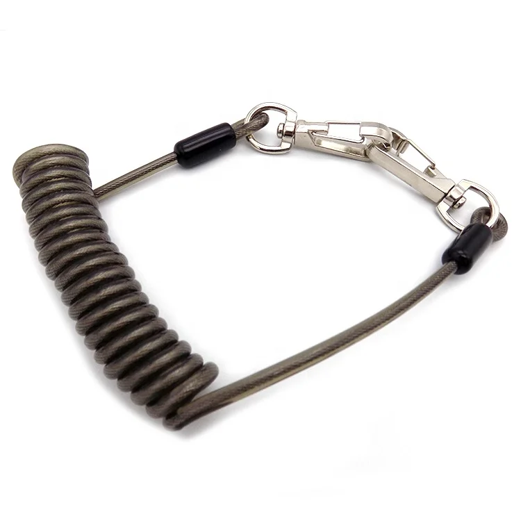 High quality Safety Coated Clear PVC Stainless Stretch Tool Lanyard With Swivel Hook for safety