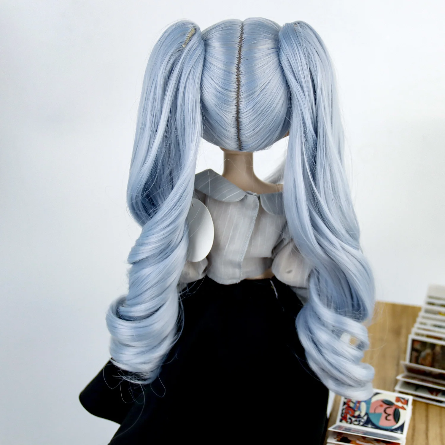 Doll hair tress long pigtails light blue with bangs doll hair fit for BJD 1/3 60CM doll wigs