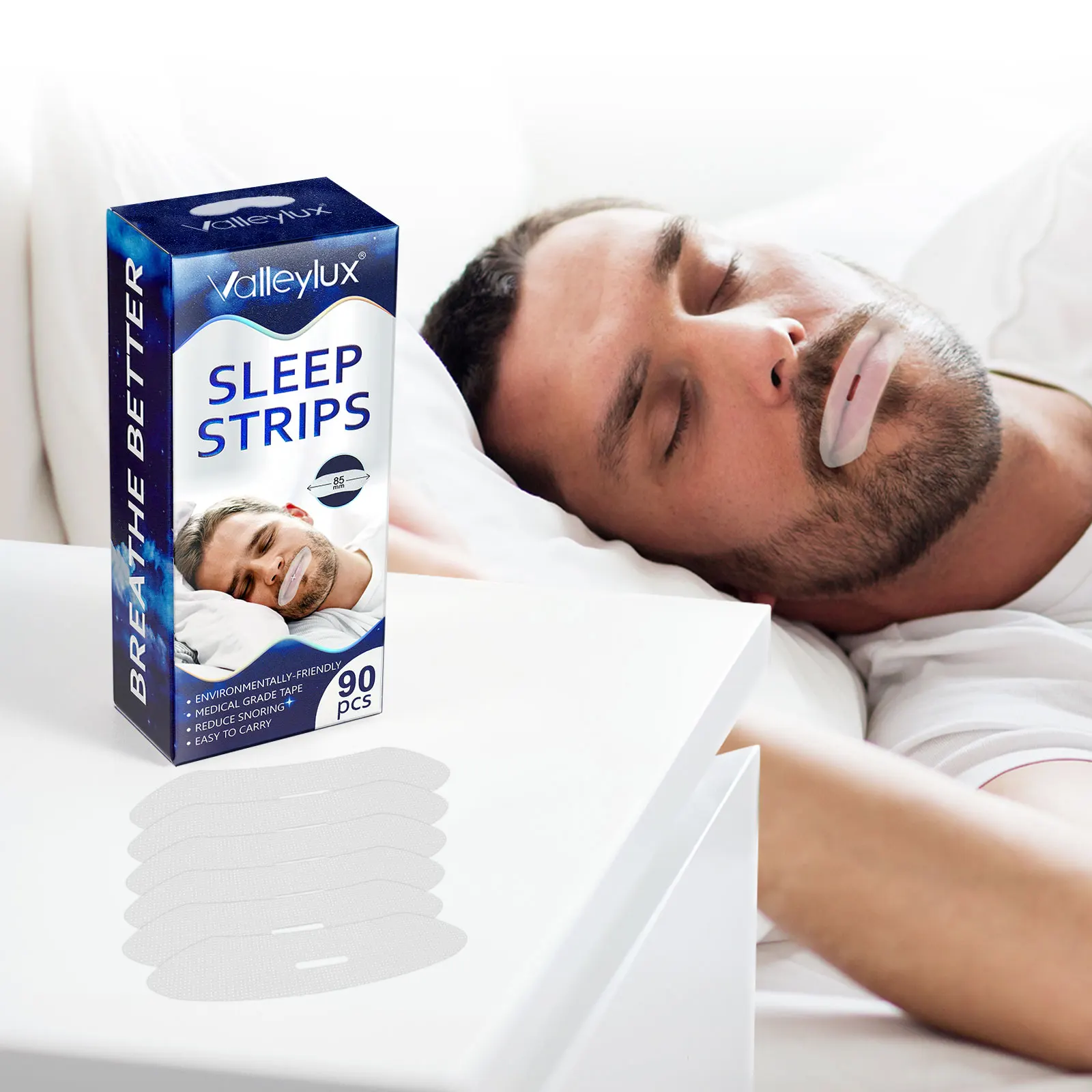 ValleyLux  Medical Material 90 Pcs Sleep Strips Mouth Tape Improves Sleep Relieves Snoring