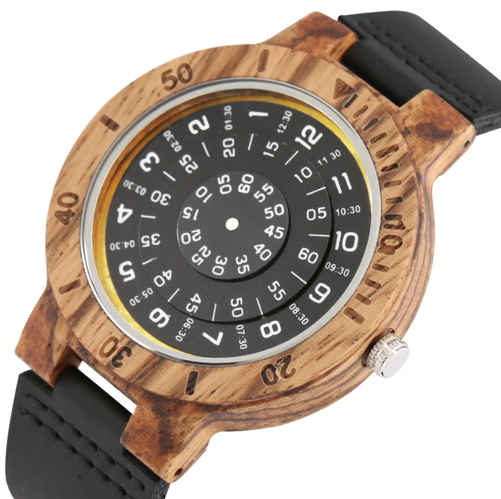 Creative Unique Leather Quartz Men Wood Watches OEM Custom Logo Wooden Watch For men