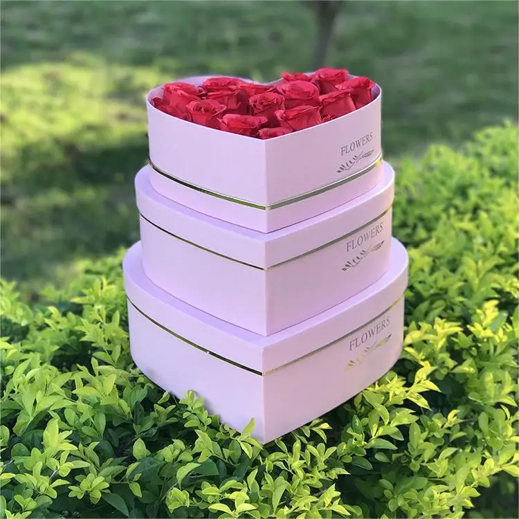 Classical 3pcs/set Heart Shaped Gift Flower Box with Flower Letter Pattern Printed for Flower Shop