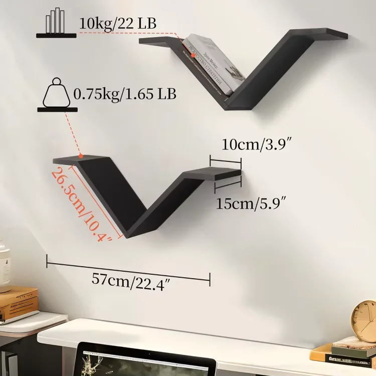 Manufacture Professional Design Custom W Shaped Wood Wall Shelf Floating Wall Mouted Shelves