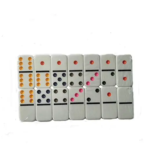 custom craft acrylic plastic double 6 color dot dominoes Game Set for sale in tin case