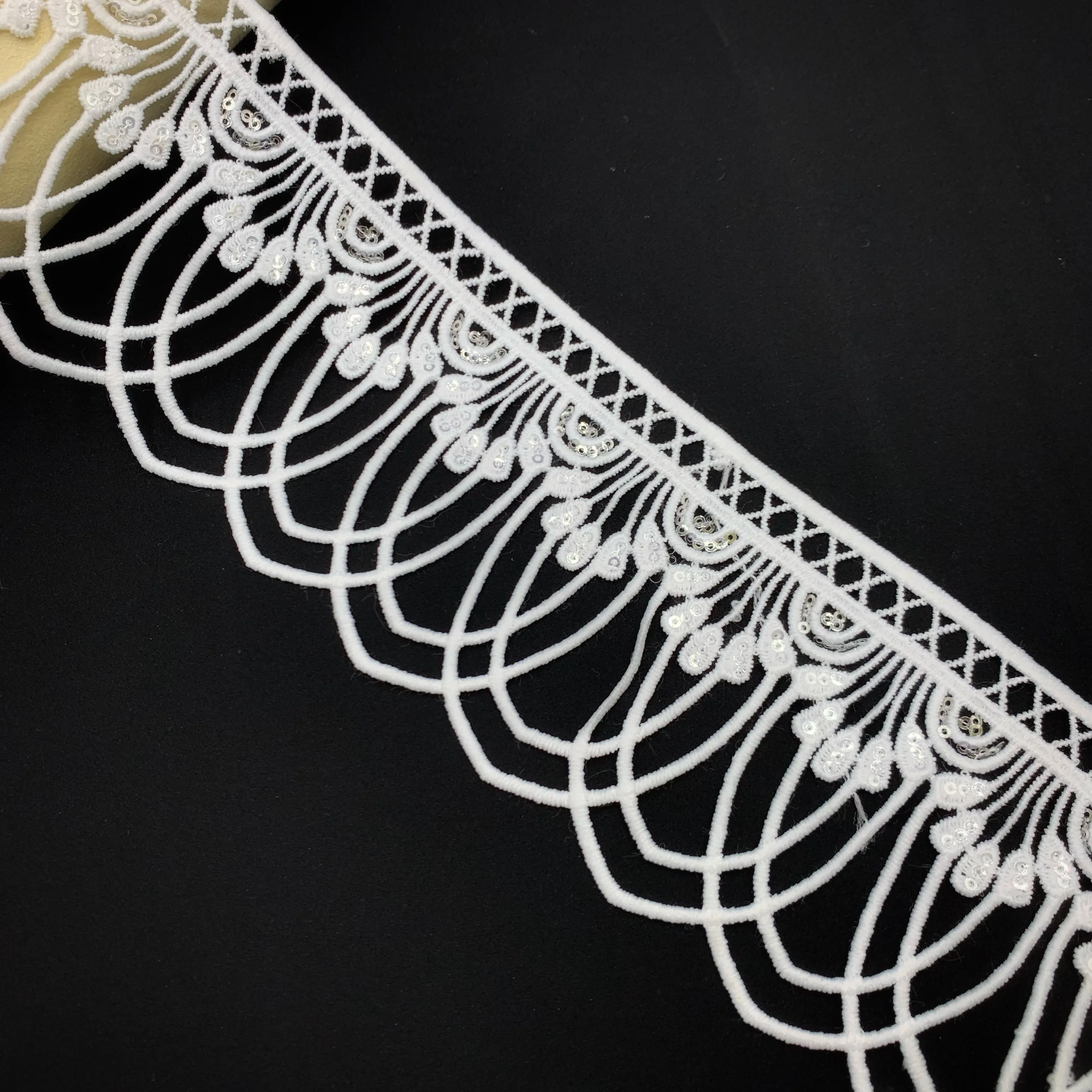 Белый Блестящий Dentelle tisse высокого качества новый дизайн вышивка блестками украшение кружева для одежды женщин
