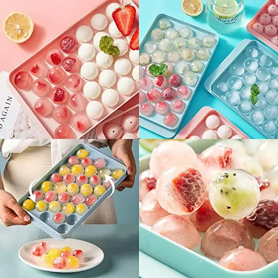 Hot Sell 33 Cavity Mini Ice Cube Tray Round Reusable Long Ice Mould Cube Maker Silicone Tray With Lid