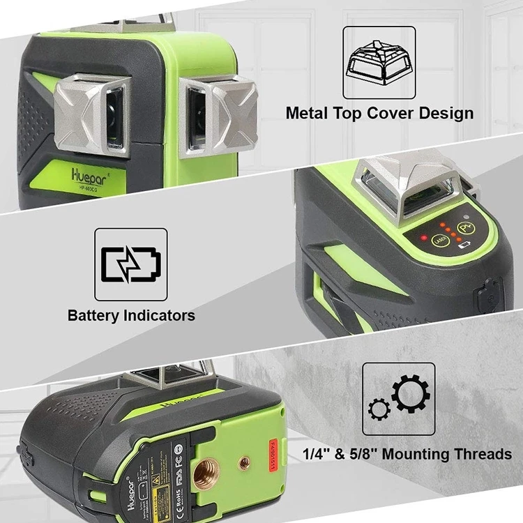  Pro Huepar 3D 12 Lines 603BT-H 3x360 Green Beam Laser Level Self-Leveling Cross