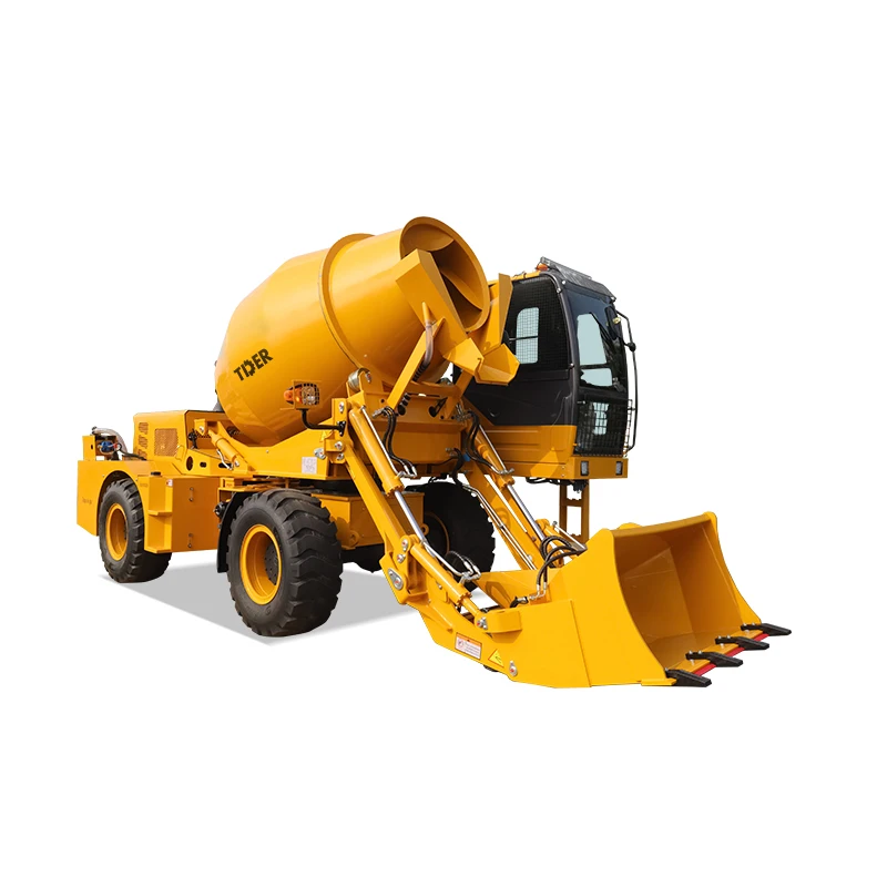 TDER self loading mobile concrete mixer trailer 2.6 cbm transit mud mixer truck with bucket pump machine