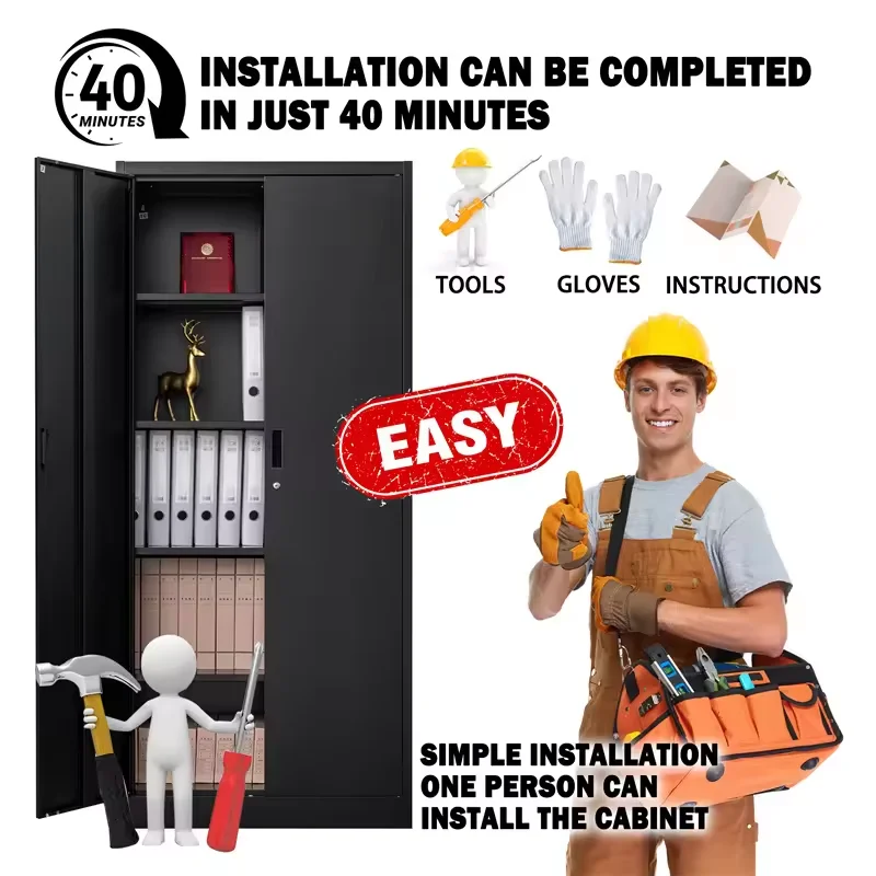 Storage Cabinet Furniture 2 Doors Steel Filing Cabinet Metal with 4 Adjustable Shelf Metal Cupboard Office Modern ODM or OEM