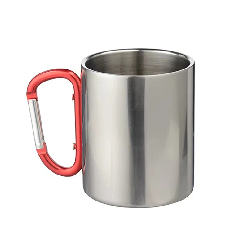 330ml stainless steel mountaineering buckle mug tumbler with climbing buckle handle outdoor travel camping portable drinking cu