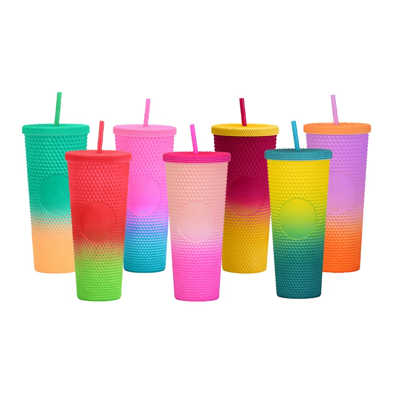 USA warehouse New release 710ml colorful diamond glitter durian tumbler cups studded tumbler with lid straw