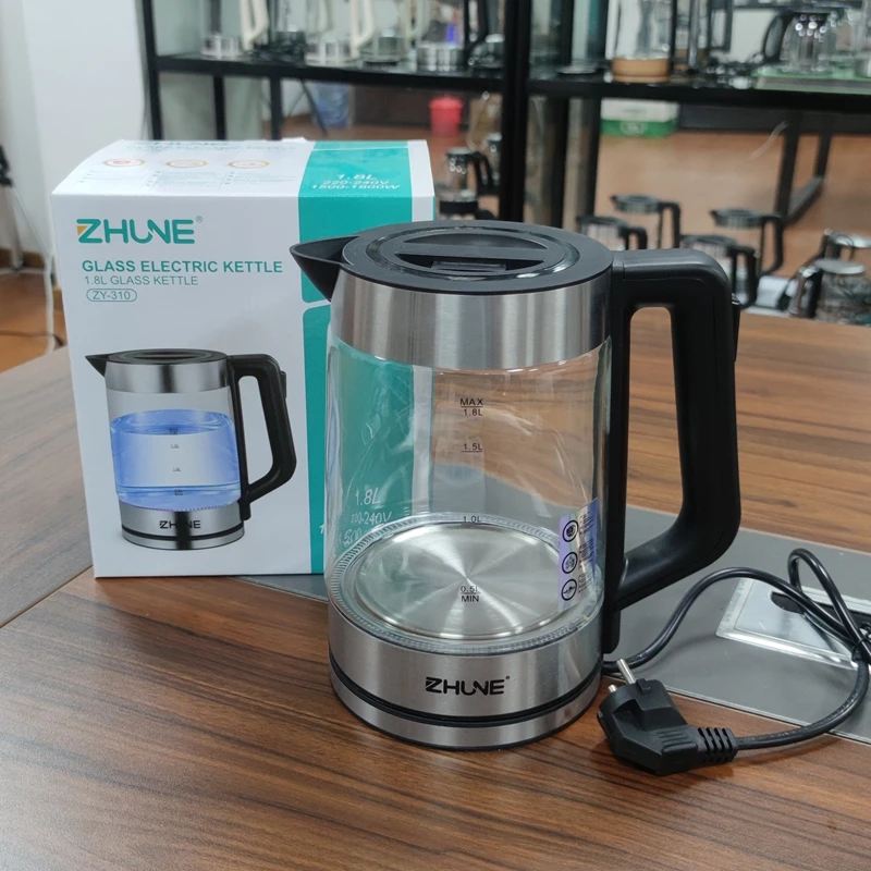 ZHUNE Spot Wholesale Transparent Electronic Kettle Portable Cordless Kettle 2L Samovar Tea Maker Tea Pot Glass