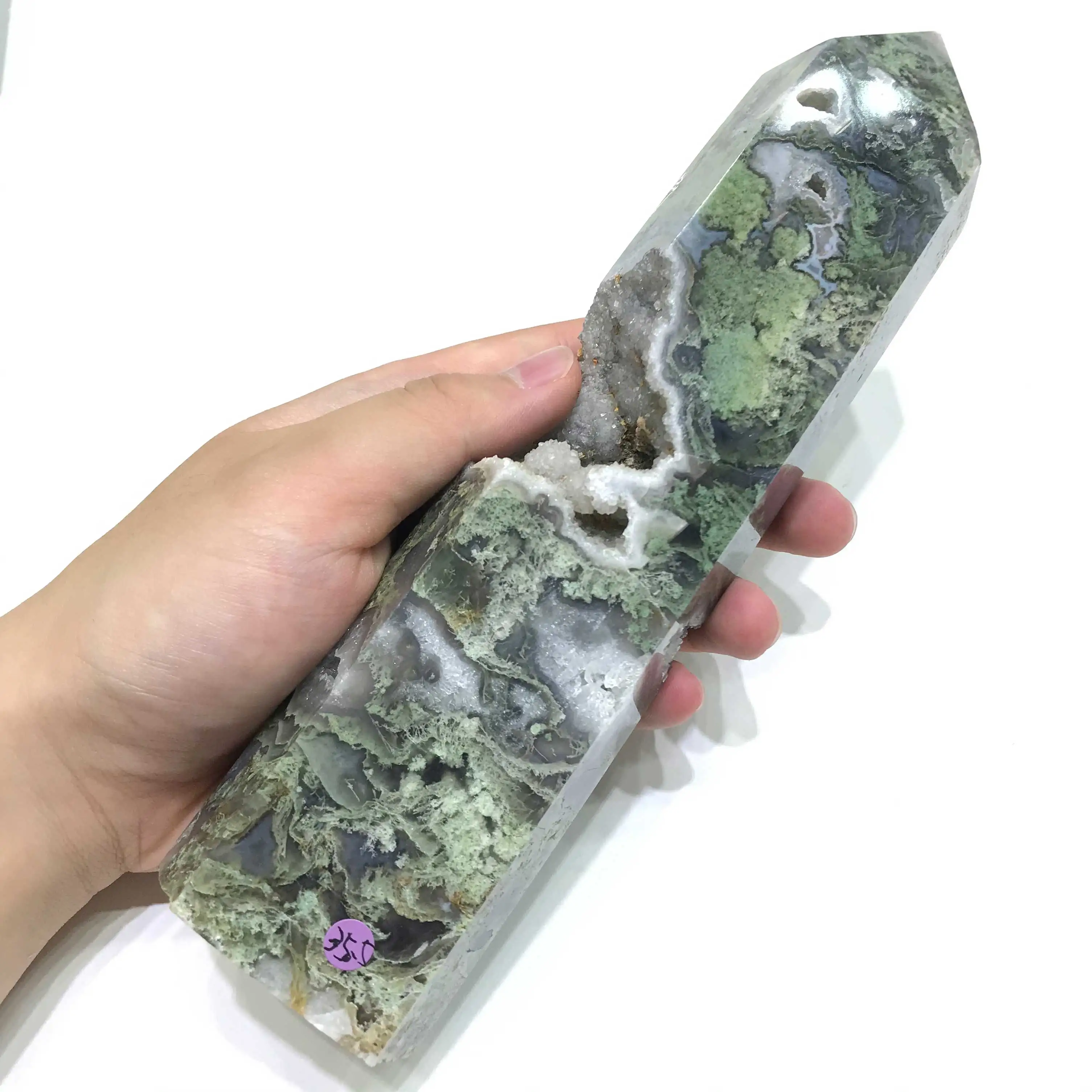 Natural Big Green Blue Quartz Drusy Moss Agate Crystal Tower For Home Decoration Gifts