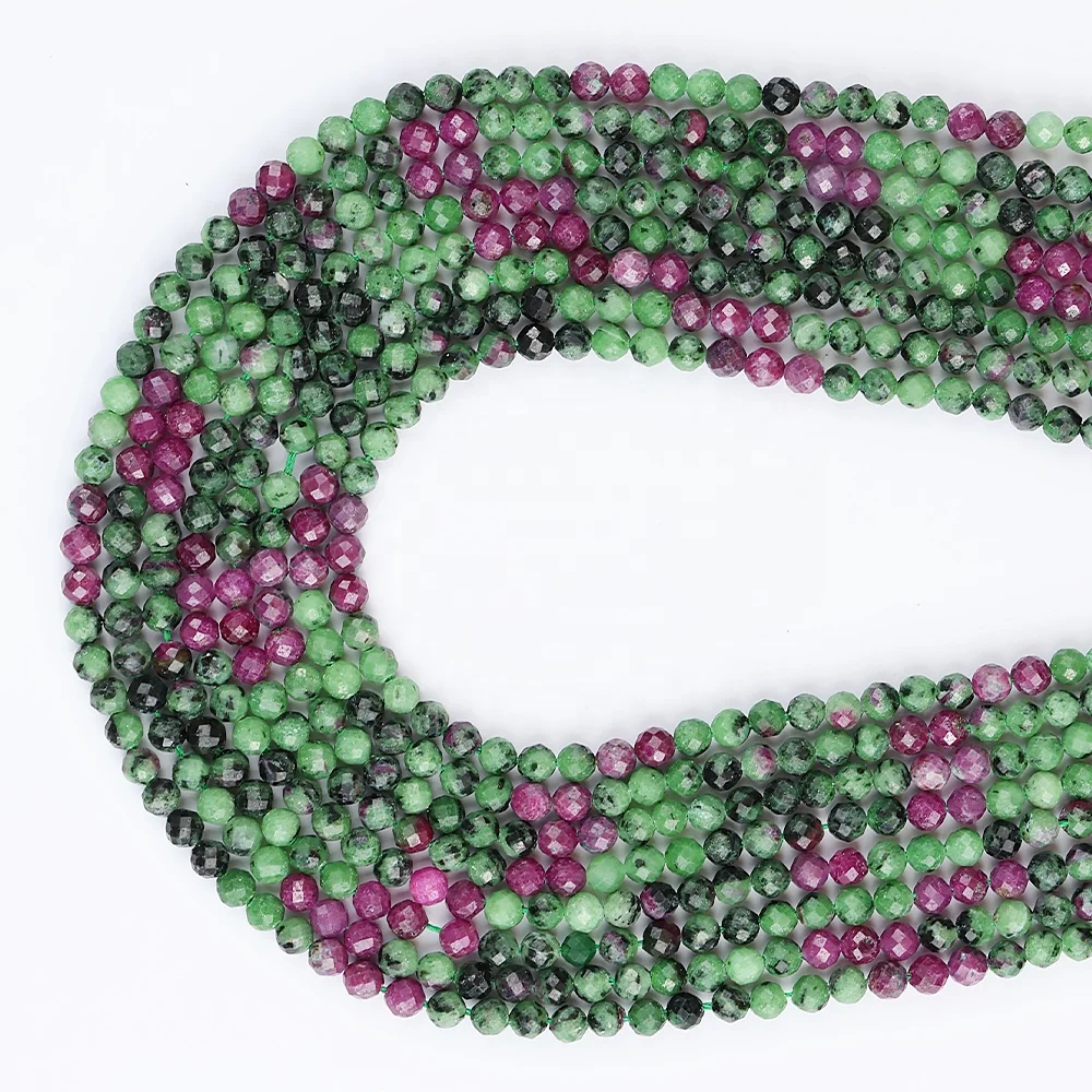 Wholesale A+ Natural Ruby Zoisite Epidote 4.2mm Faceted Beads Loose Gemstone Crystal and Stone Beads for Jewelry Making DIY