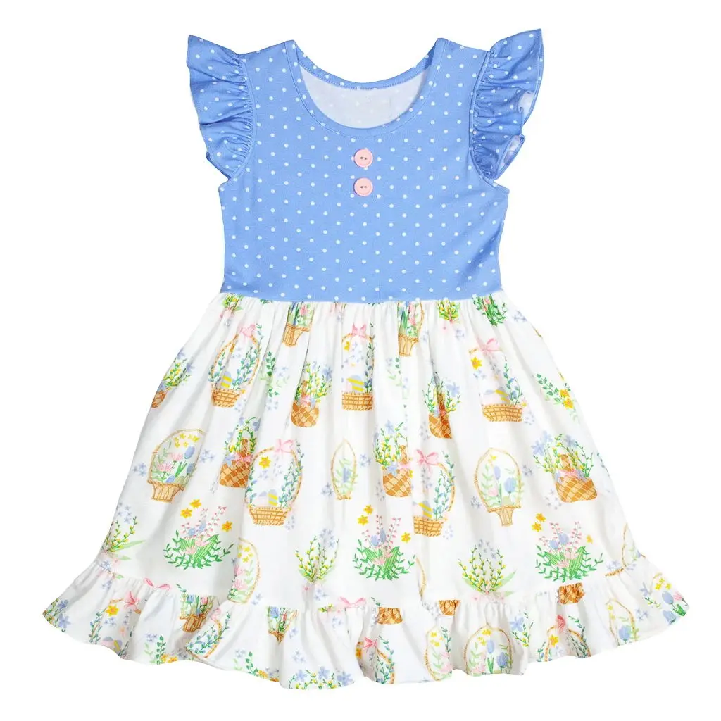 latest Easter day girl outfits bunny printing frock dress and ruffle pants best selling baby clothing set