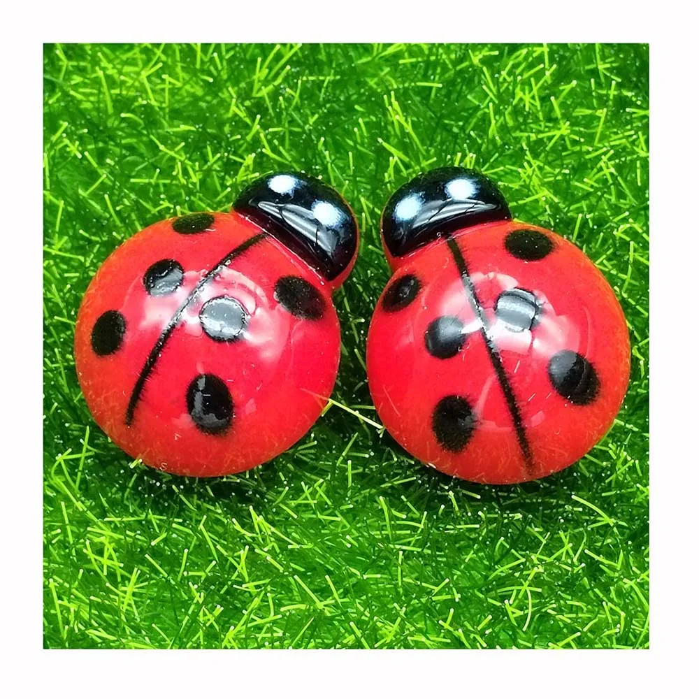 15mm Resin Red Beetles Figurines Fairy Garden Mini Ladybug Miniatures DIY Playing Toys Flat Back Animal Model