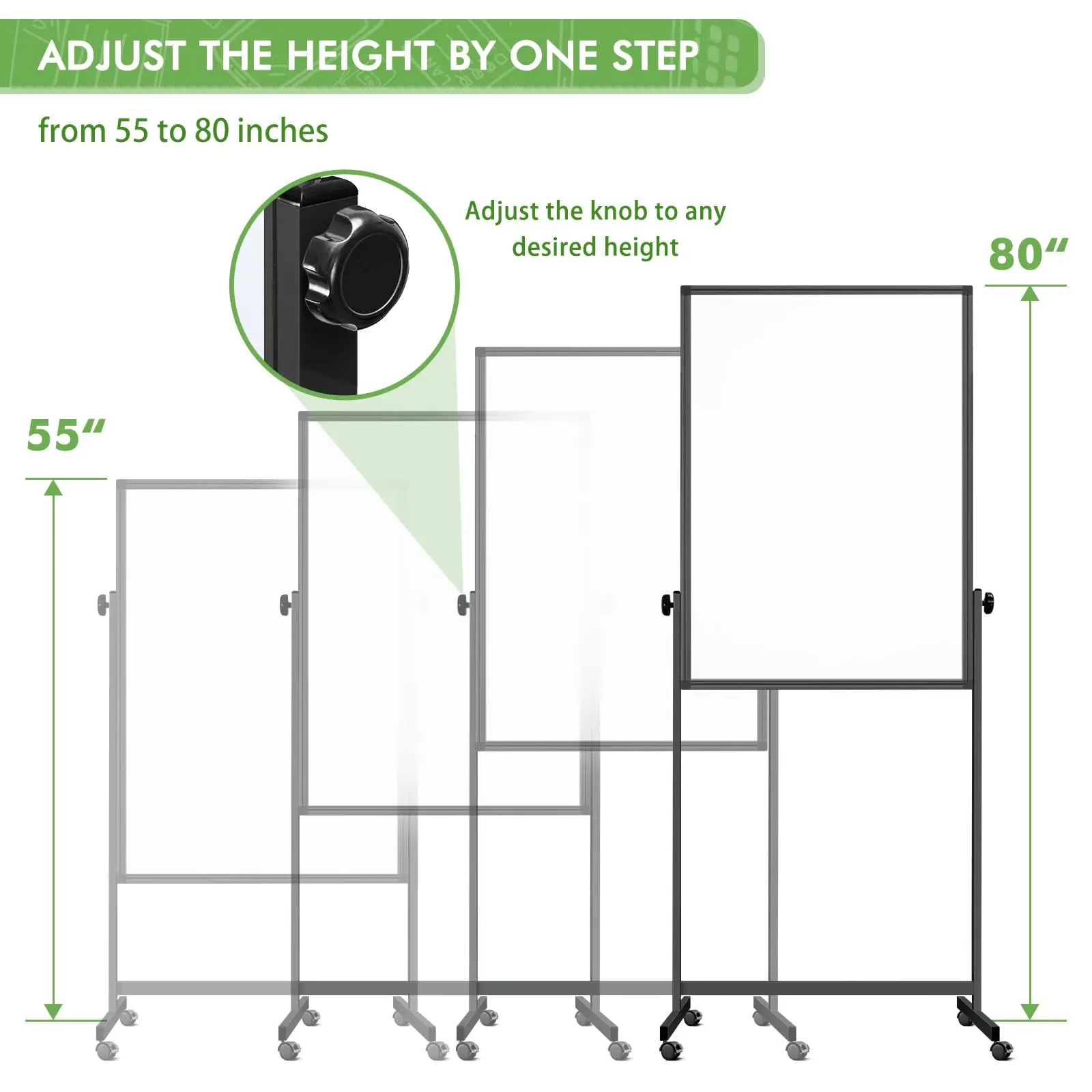 Height Adjustable Dry Erase White Board Standing Easel Whiteboard on Wheels Double-Sided Magnetic Mobile Whiteboard