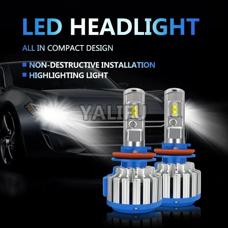  Super Bright T1 LED Lamp H11 h4 9005 9006 8000lm 90w Car Headlights Auto Front Bulb Replacement