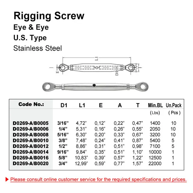 U.S. Type Stainless Steel Rigging Screw Eye and Eye Hardware Product