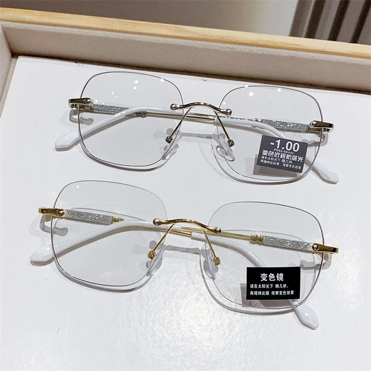 2024 New Phototropy Glasses Color-Changing Lens Women custom logo Reading Optical Frame Fashion Frameless Photochromic Glasses