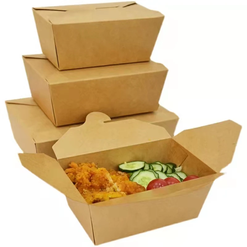 Disposable Restaurant Use to go Container Take Away Lunch Packing Boxes Food Grade Kraft Paper Packaging box