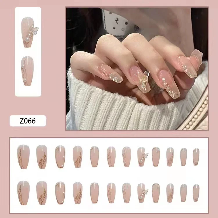 Ice Through Nail Butterfly Deluxe With Pearl Set with glue detachable strap wrap finger wear nail plate