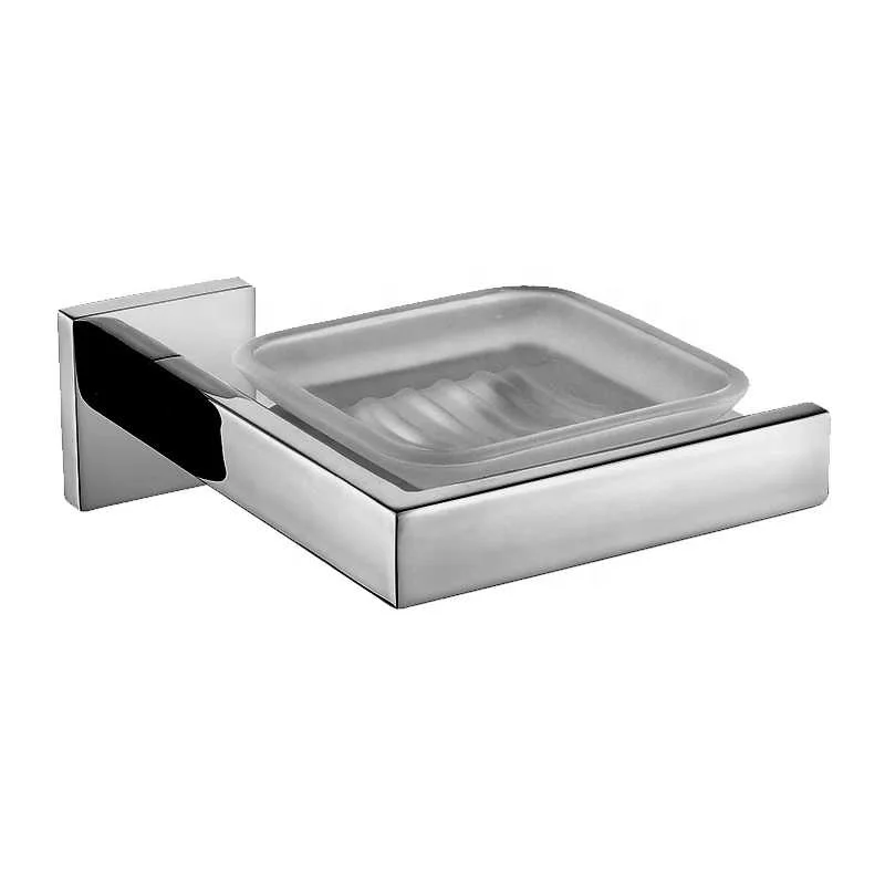Bathroom Soap Dish Holder SUS304 Stainless Steel Fashion Smooth Mirror Bathroom Hardware Set Wall Mounted Glass Plate