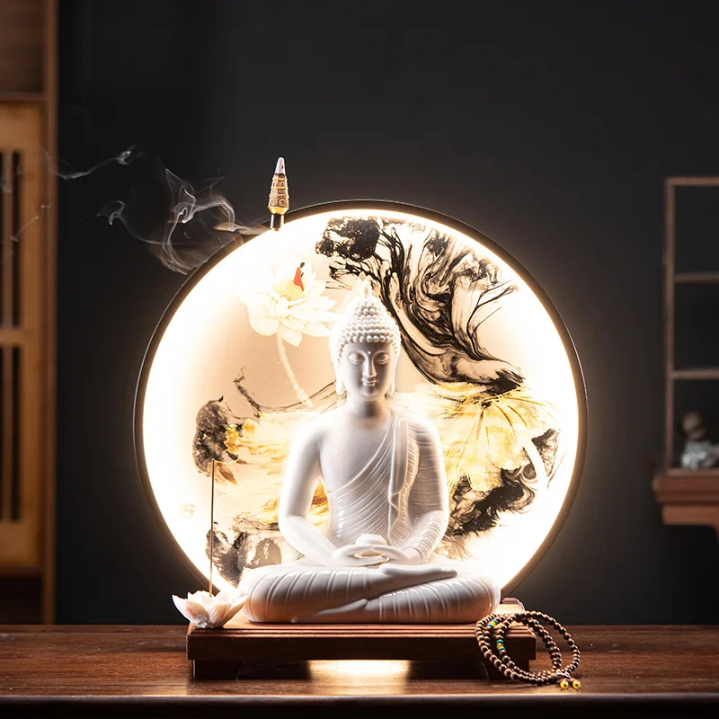 Юго-Восточная Азия Тай керамическая статуэтка Будды (сделай сам) со светодиодной лампой с легкий горелки Шакьямуни Amida знахаре татхагата украшение