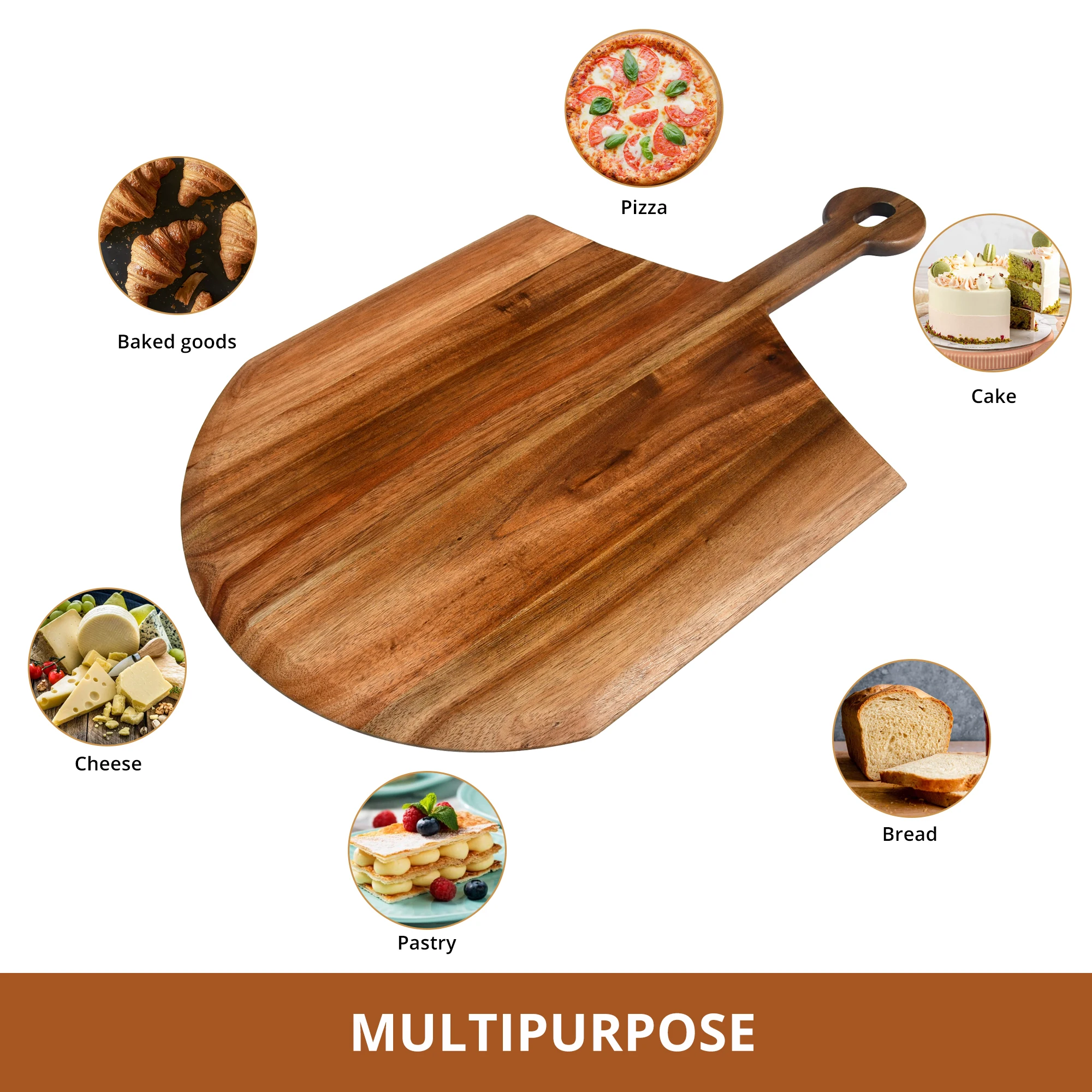 Pizza Peel Premium Wood  Spatula Paddle Cutting Board Handle Baking Bread Fruit Vegetables Cheese